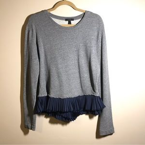 J. Crew Sweatshirt Pullover Size Medium Gray Navy Ruffle Hem Cotton Like New